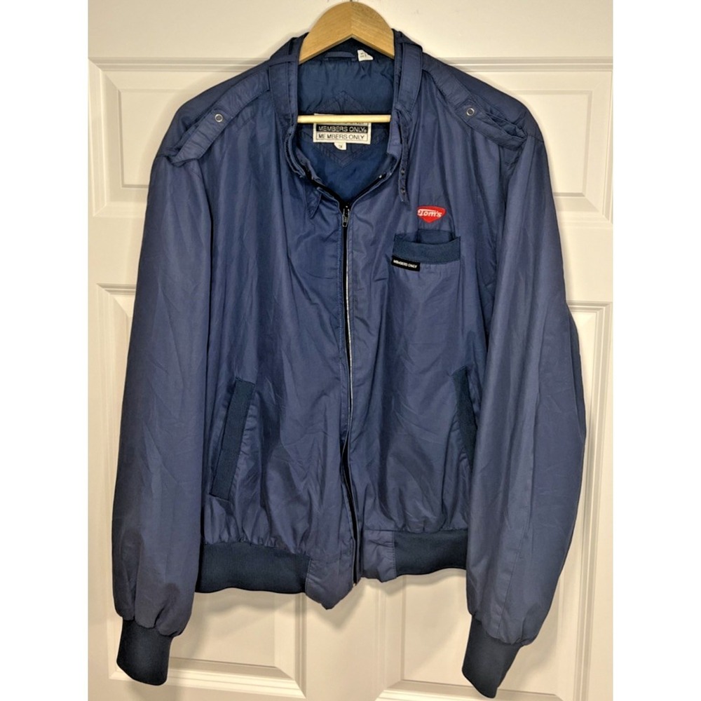 Vintage Members Only "Iconic Racer" Blue Size 46 XL Navy Blue 'TOMS' Embroidered